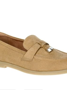 NWT Time and Tru Women's Memory Foam Loafers Faux Suede Taupe Flat Shoes